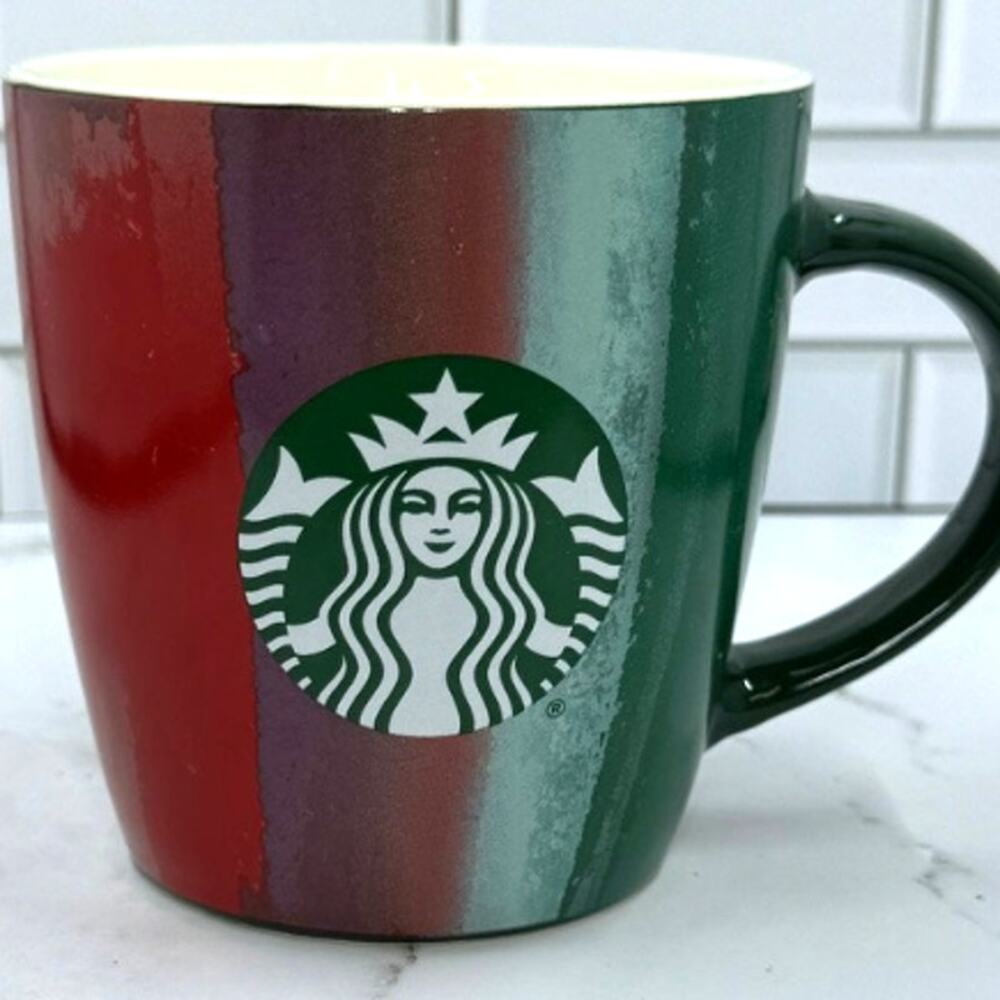 Starbucks 2021 Christmas Holiday Paint stripes Colorful Mug 12oz